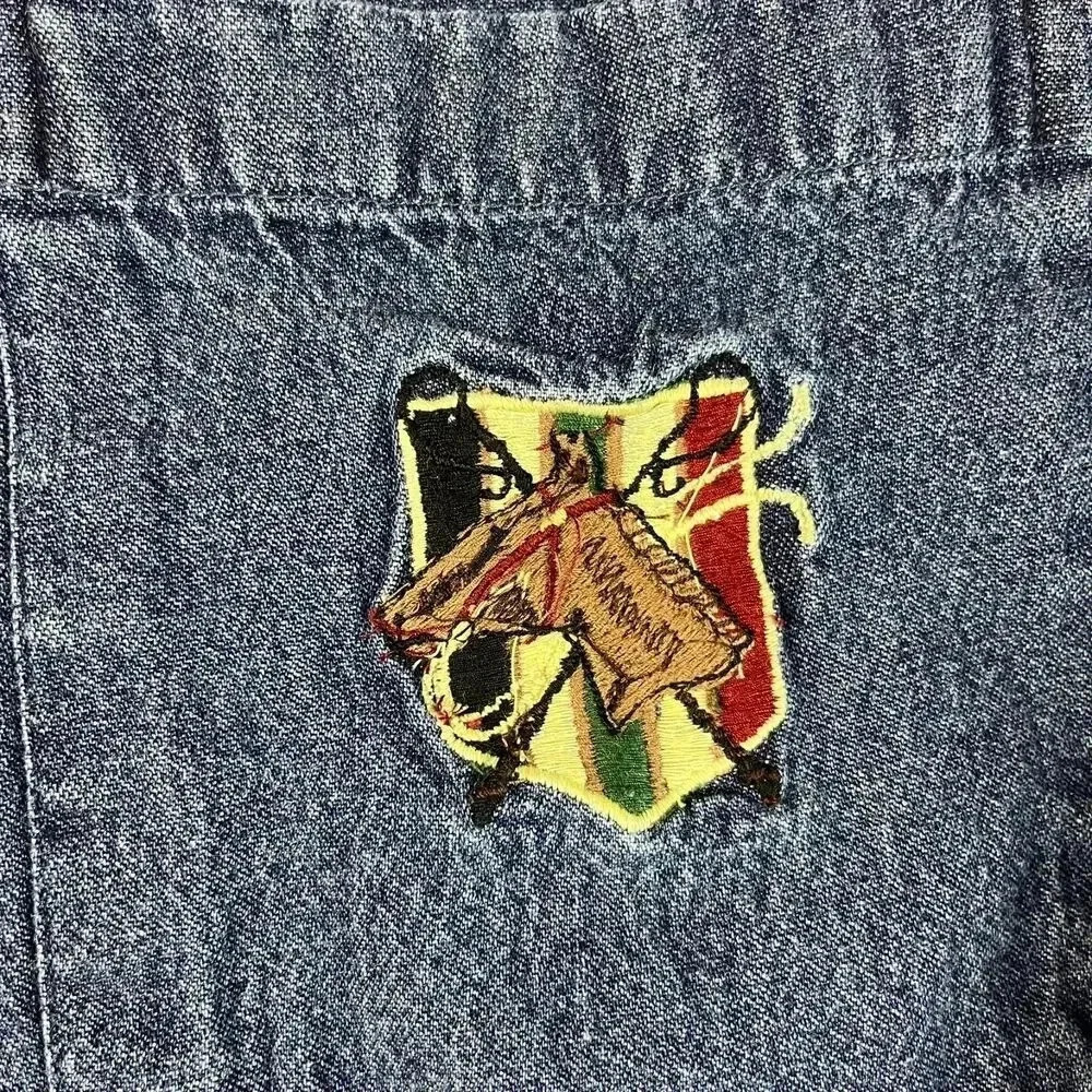Vtg British Khaki Embroidered Horse Denim Button Up Women's 6 Chambray *READ - Picture 3 of 10